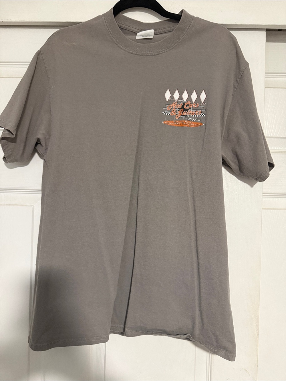 Gray Graphic Short Sleeve Tee with White & Orange Chest Design